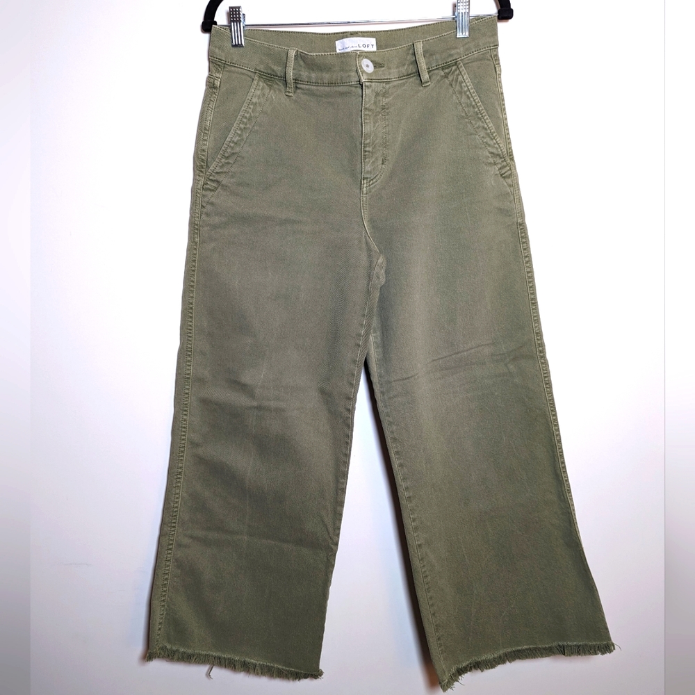 LOFT High Rise Wide Leg Crop Jeans Olive